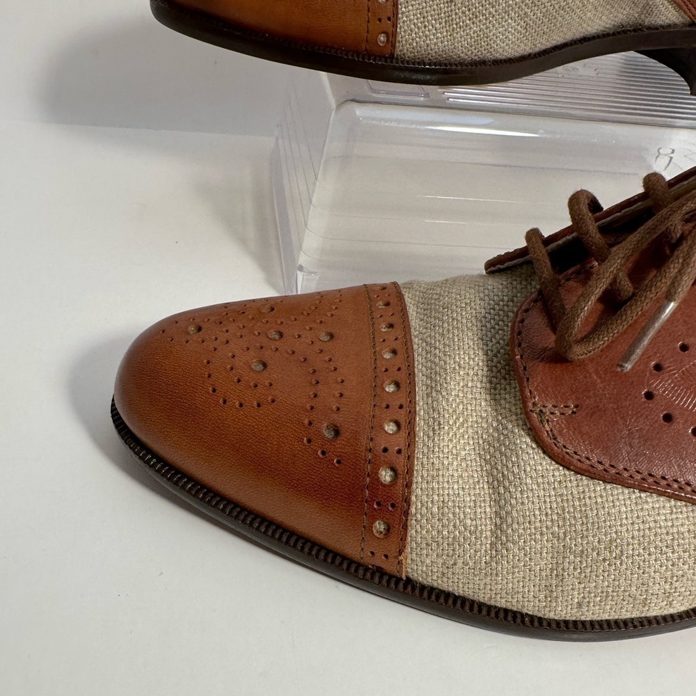 TOSI Thirty Five 35 Made In Italy Leather Fabric Brown Tan Oxford Derby Shoes 9 - Picture 2 of 11
